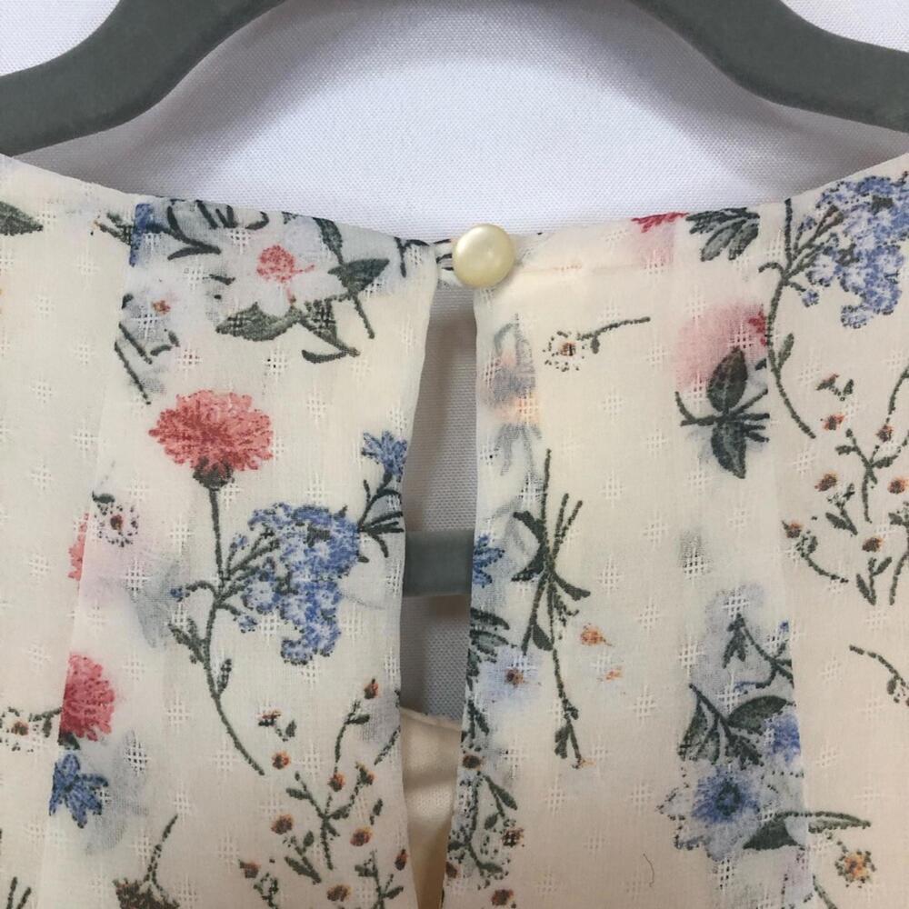 Perceptions Dress Floral Closure Cold Shoulder Puffed Sleeve Back Pleat - Picture 8 of 9